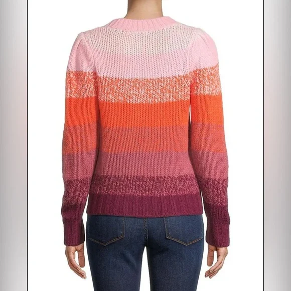 White + Warren Size S Cashmere/Wool-Silk Blend Colorful Striped Women's Sweater - Picture 2 of 11